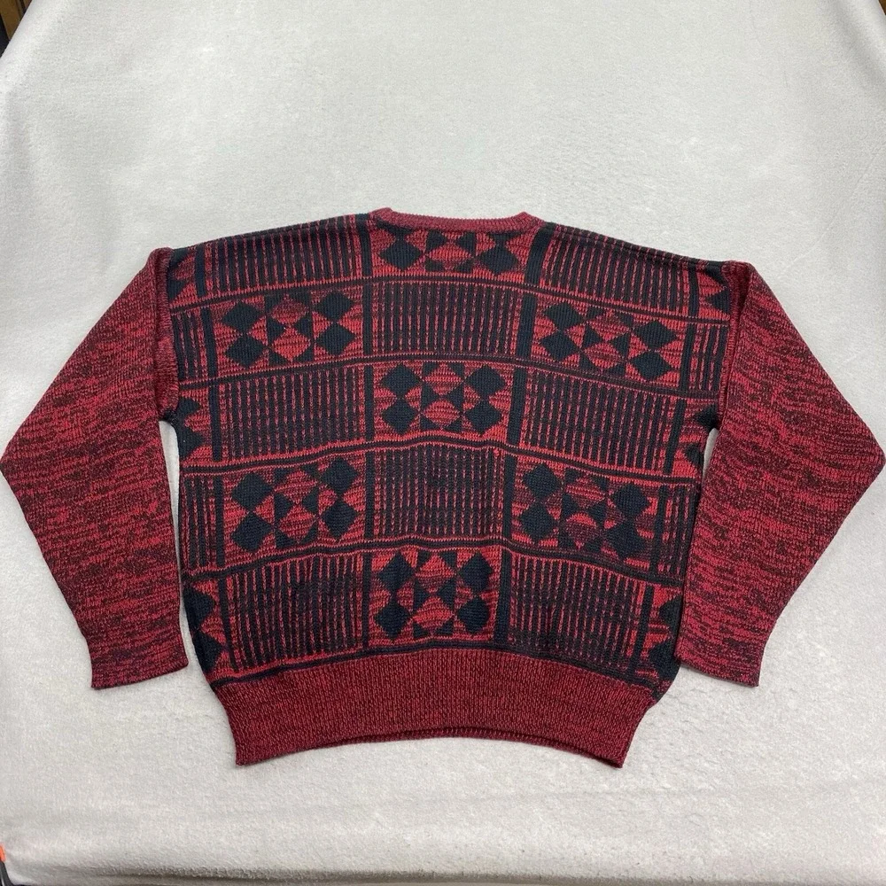 Vintage Playboy Sweater Mens 2X Red Black Pullover Crew Neck Leather Trim - Picture 4 of 9